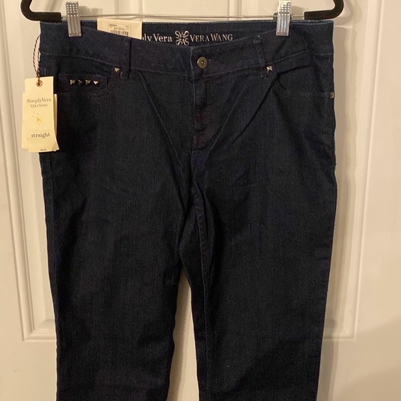 NWT Vera Wang Stud Detail Dark Wash Straight Leg Jeans - Picture 2 of 9